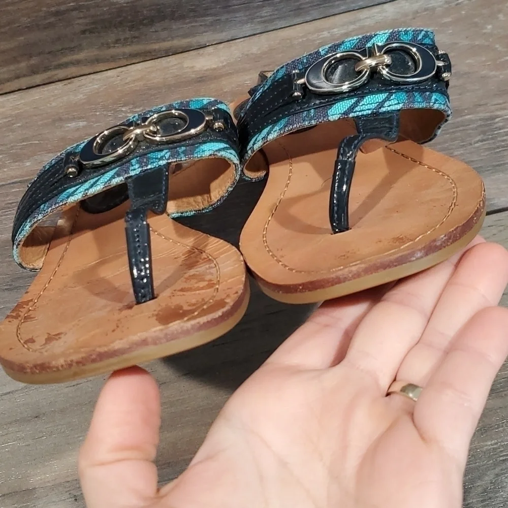 Coach Sammy Jacquard flip flop sandals ankle straps shoes sz 7B
